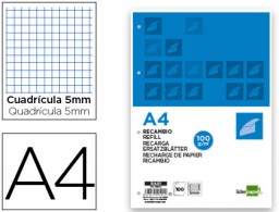 Recambio Liderpapel A4 100h 100g/m² c/5mm. doble margen 4 taladros